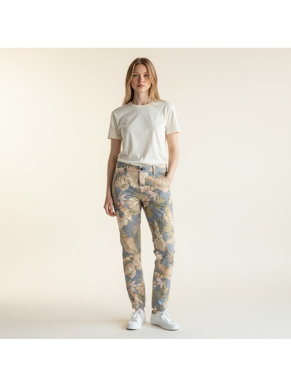 Gap Pants Women 8 Blue Floral Mid Rise Flat Front Girlfriend Chino Skinny Cotton